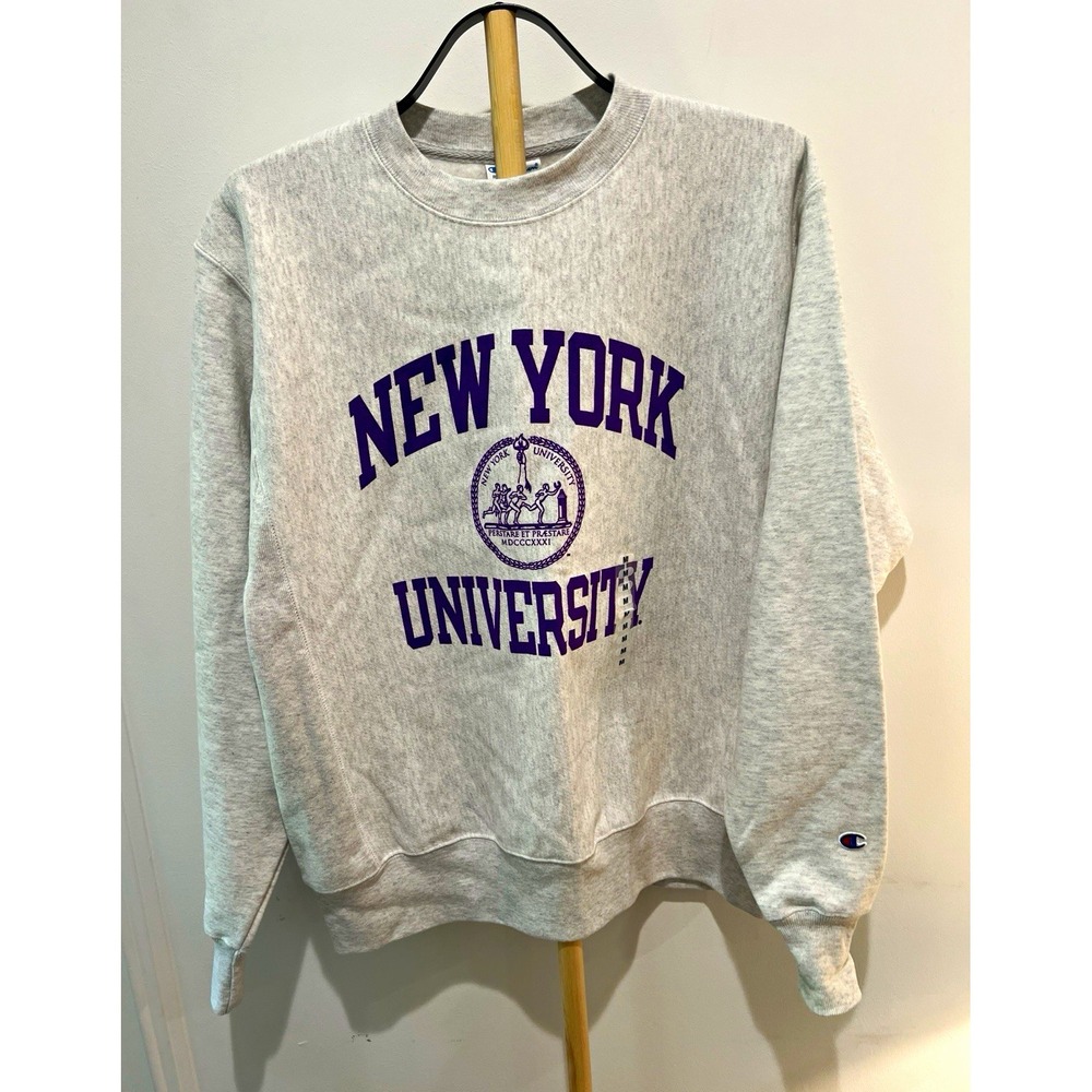 Vintage Champion Reverse Weave NYU Sweatshirt Mens M Gray Purple University